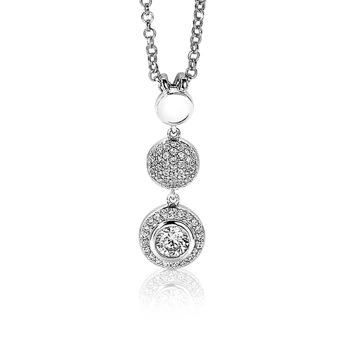 Zinzi ZIH1973 zilveren hanger met ronde vormen en zirkonia's 9 mm breed - Hoogte 27 mm
