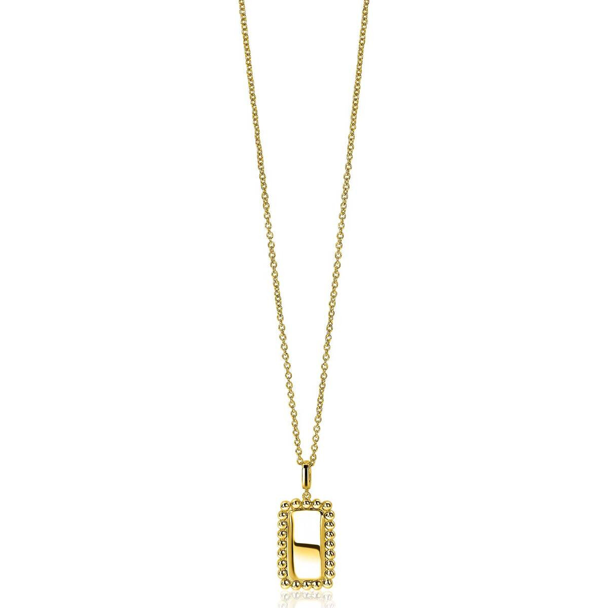 Zinzi ZIH1976G gold plated hanger met rechthoek met bolletjes rand 7 mm breed - Hoogte 12 mm