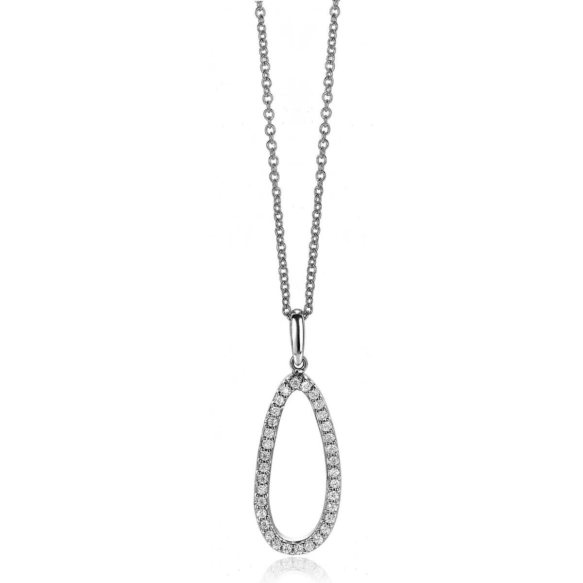 Zinzi ZIH2038 zilveren hanger druppelvorm met transparante zirkonia 12 mm breed - Hoogte 33 mm