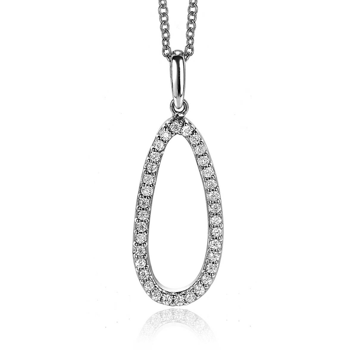 Zinzi ZIH2038 zilveren hanger druppelvorm met transparante zirkonia 12 mm breed - Hoogte 33 mm