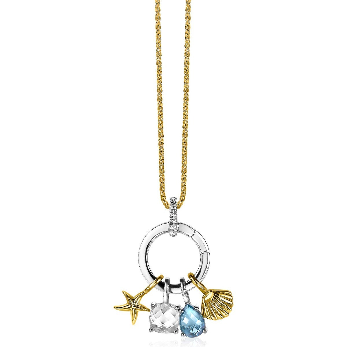 Zinzi ZIH2060 zilveren hanger met zirkonia en bedeltjes 17 mm breed - Hoogte 22.5 mm