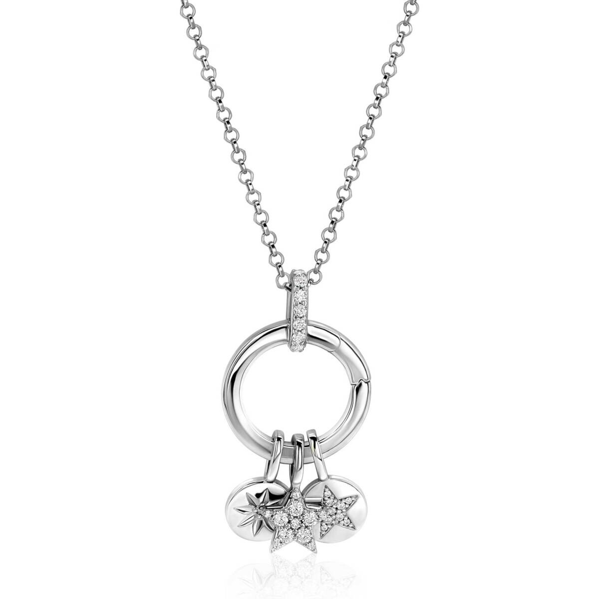 Zinzi ZIH2060 zilveren hanger met zirkonia en bedeltjes 17 mm breed - Hoogte 22.5 mm