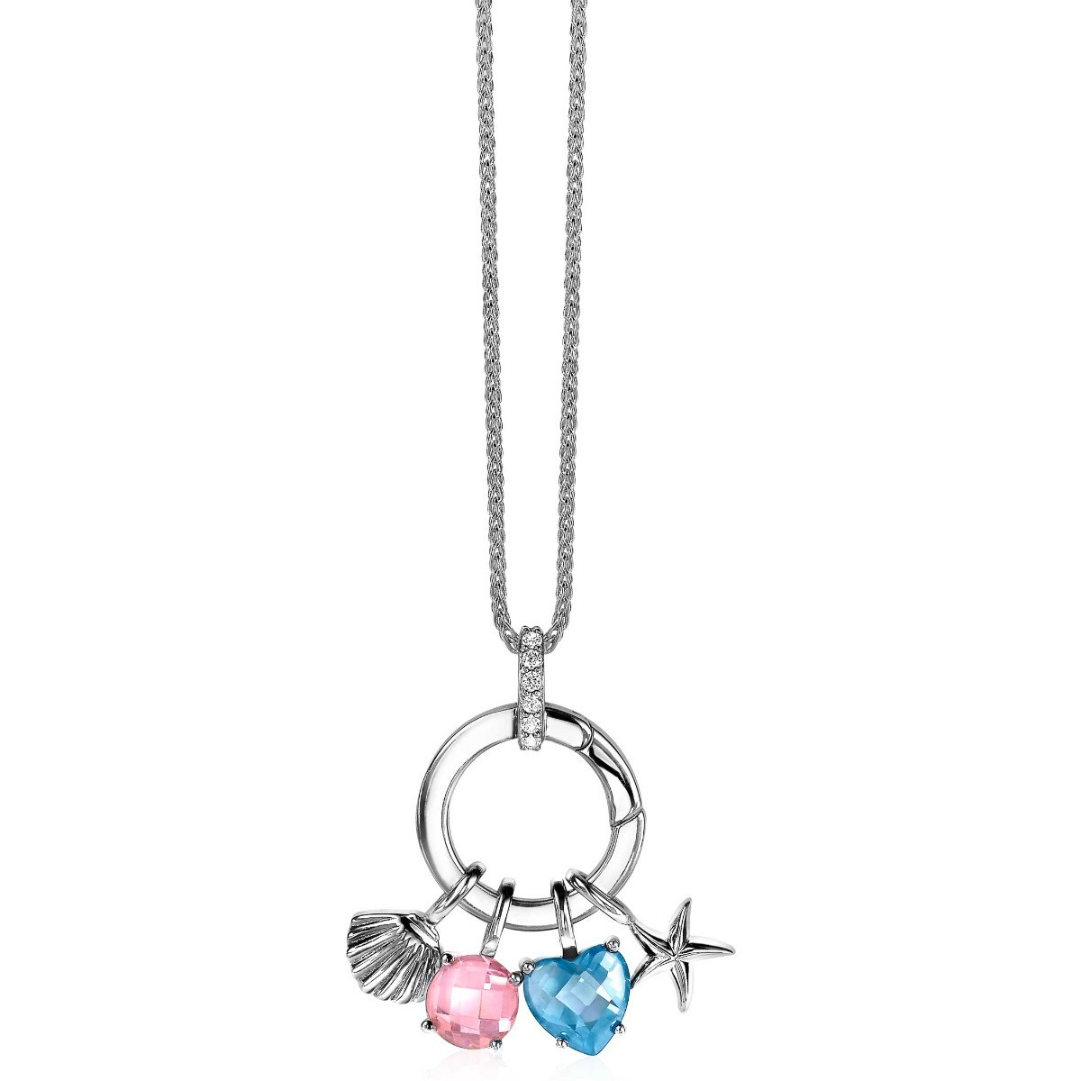 Zinzi ZIH2060 zilveren hanger met zirkonia en bedeltjes 17 mm breed - Hoogte 22.5 mm