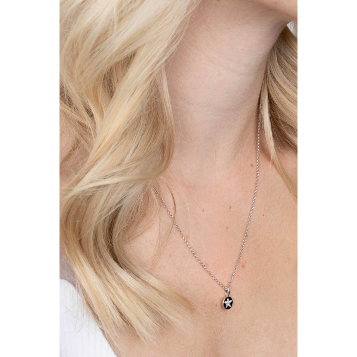 Zinzi ZIH2066 zilveren hanger rond met ster van transparante zirkonia's - 8 mm breed - Hoogte 14 mm