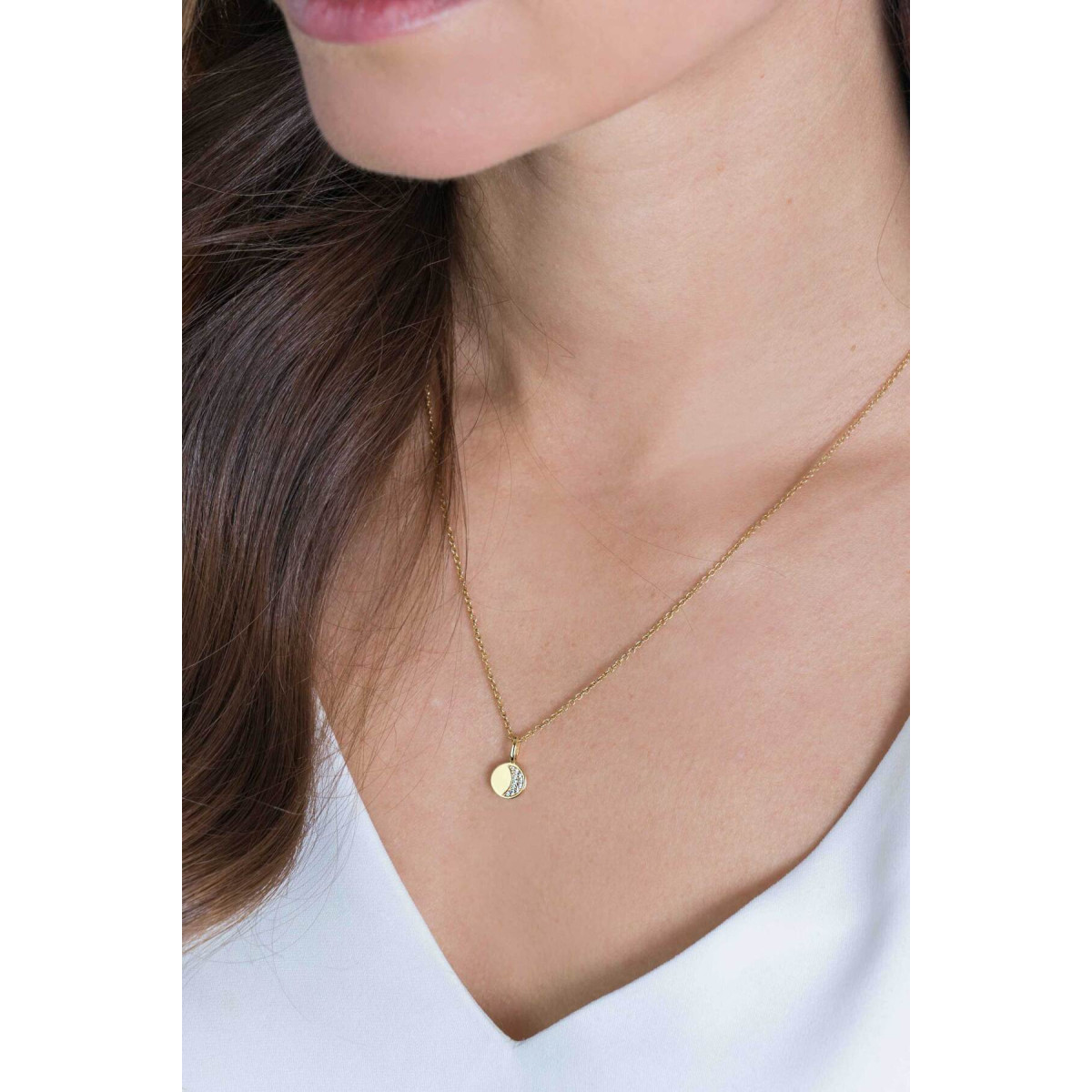 Zinzi ZIH2067G gold plated hanger met maan van zirkonia's 8 mm breed - Hoogte 14 mm