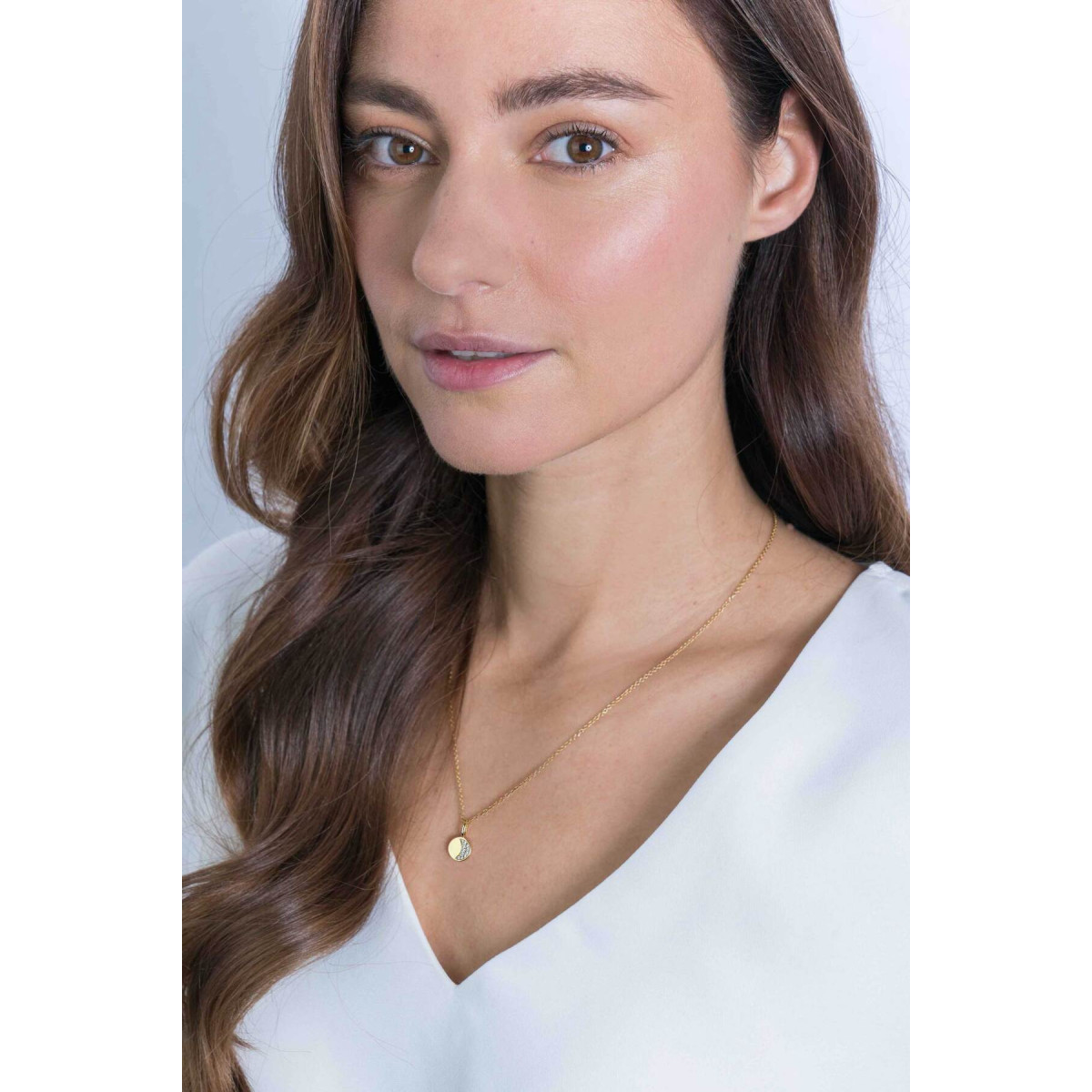 Zinzi ZIH2067G gold plated hanger met maan van zirkonia's 8 mm breed - Hoogte 14 mm