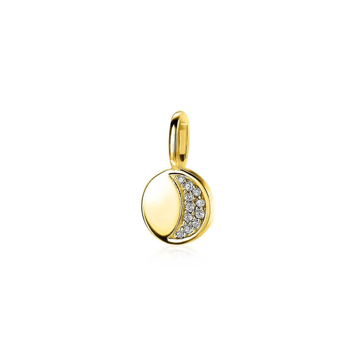 Zinzi ZIH2067G gold plated hanger met maan van zirkonia's 8 mm breed - Hoogte 14 mm