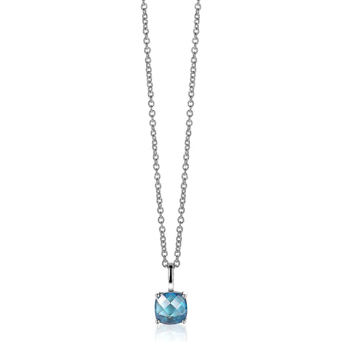 Zinzi ZIH2073T zilveren hanger met vierkante blauwe zirkonia 7 mm breed - Hoogte 13.5 mm