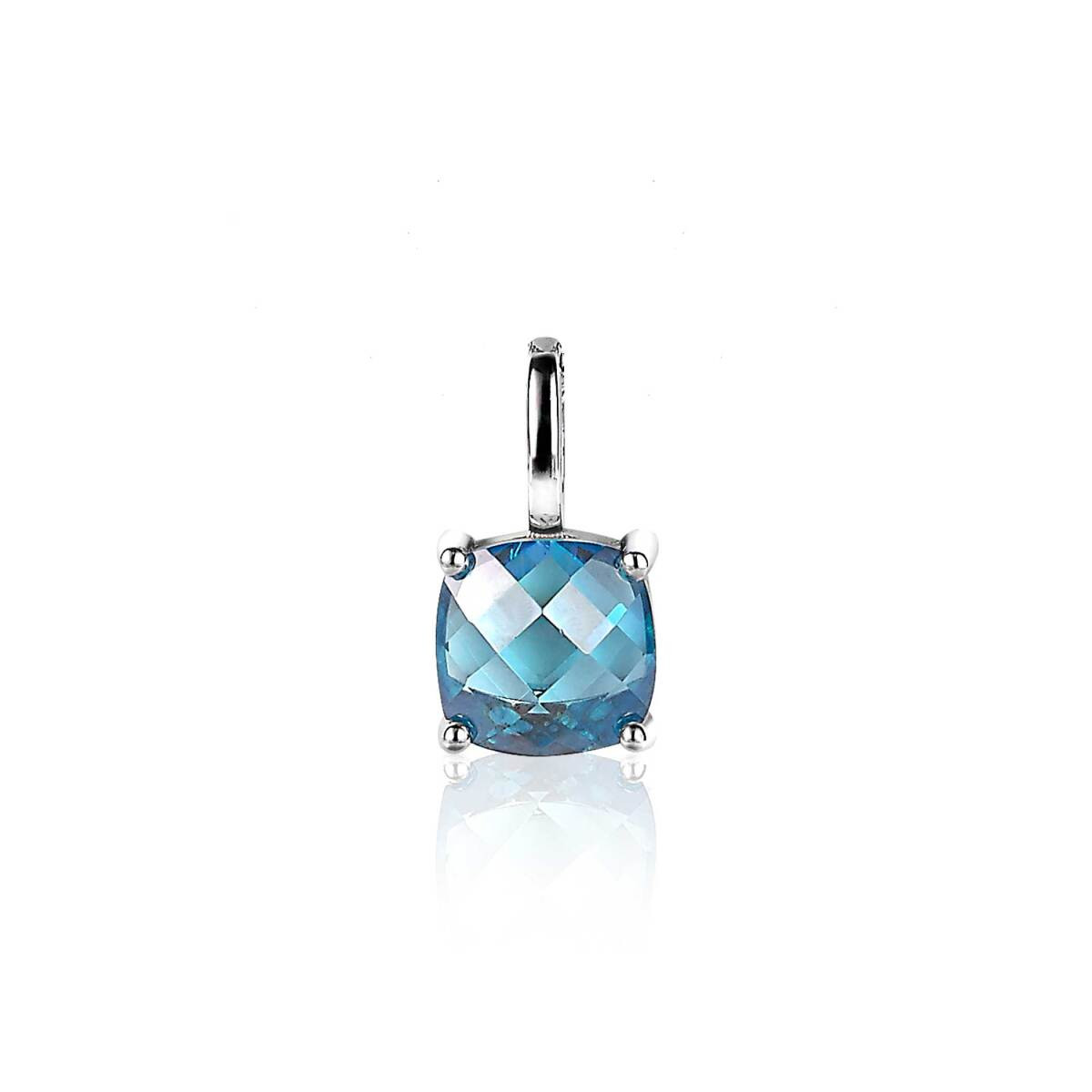 Zinzi ZIH2073T zilveren hanger met vierkante blauwe zirkonia 7 mm breed - Hoogte 13.5 mm
