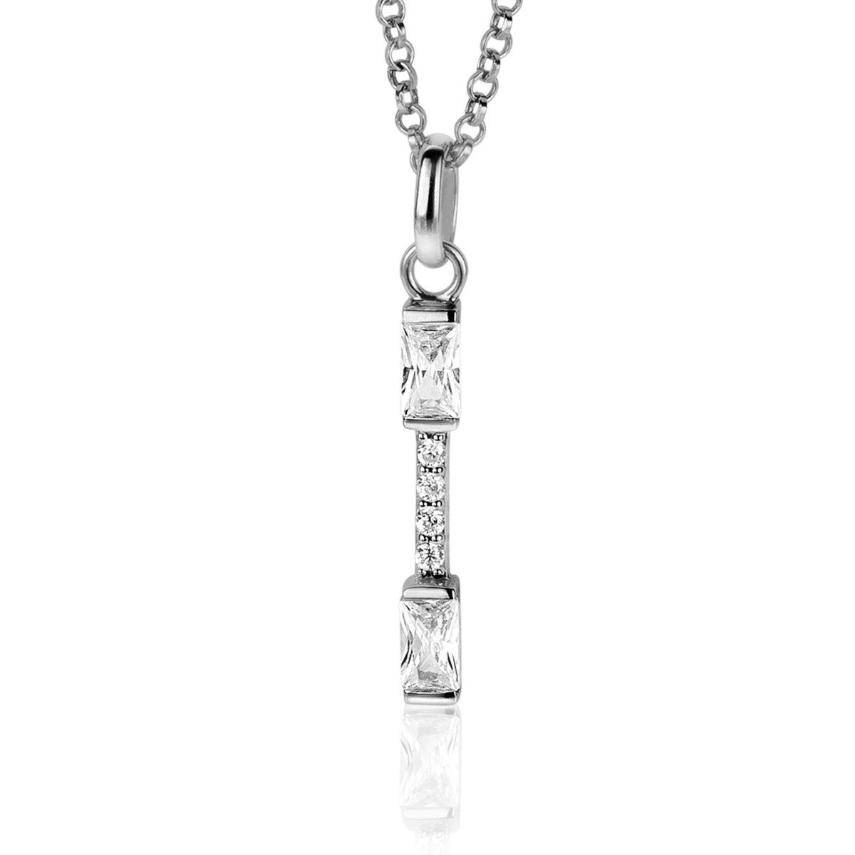 Zinzi ZIH2077 zilveren hanger rechthoek met pavé zirkonia 3 mm breed - Hoogte 28 mm