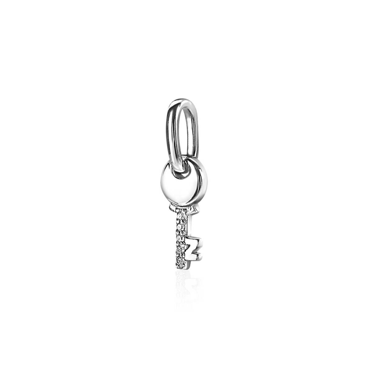 Zinzi ZIH2081 zilveren hanger sleutelvorm met transparante zirkonia 4.7 mm breed - Hoogte 15 mm