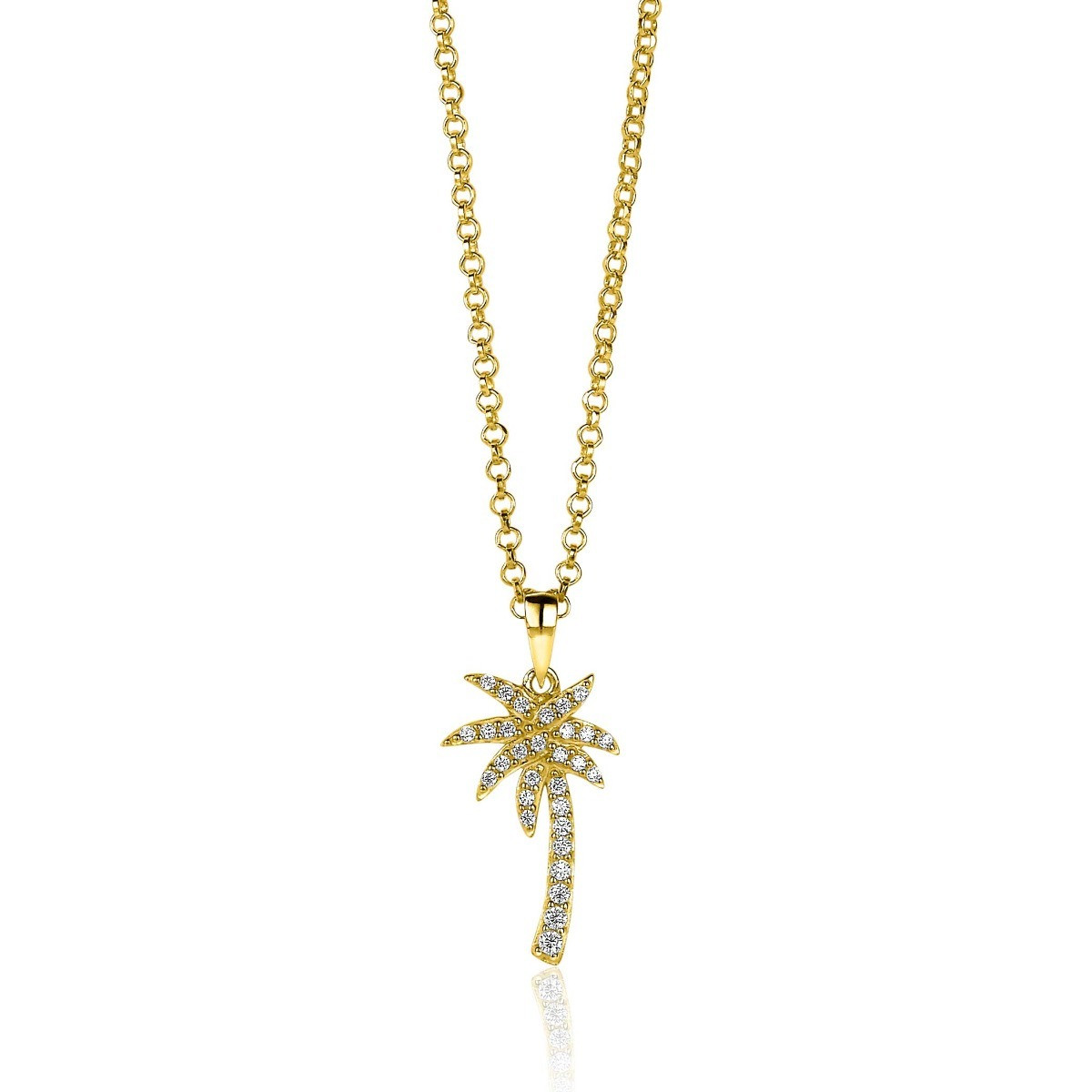 Zinzi ZIH2083 goudkleurige hanger palmboom met transparante zirkonia - Hoogte 18 mm