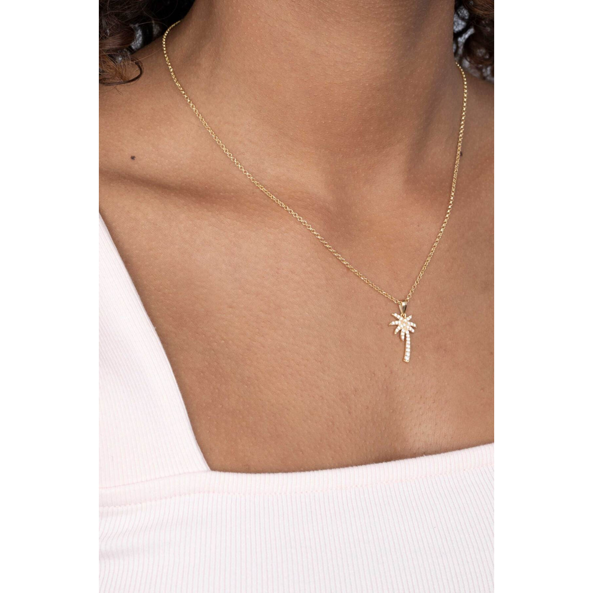 Zinzi ZIH2083 goudkleurige hanger palmboom met transparante zirkonia - Hoogte 18 mm