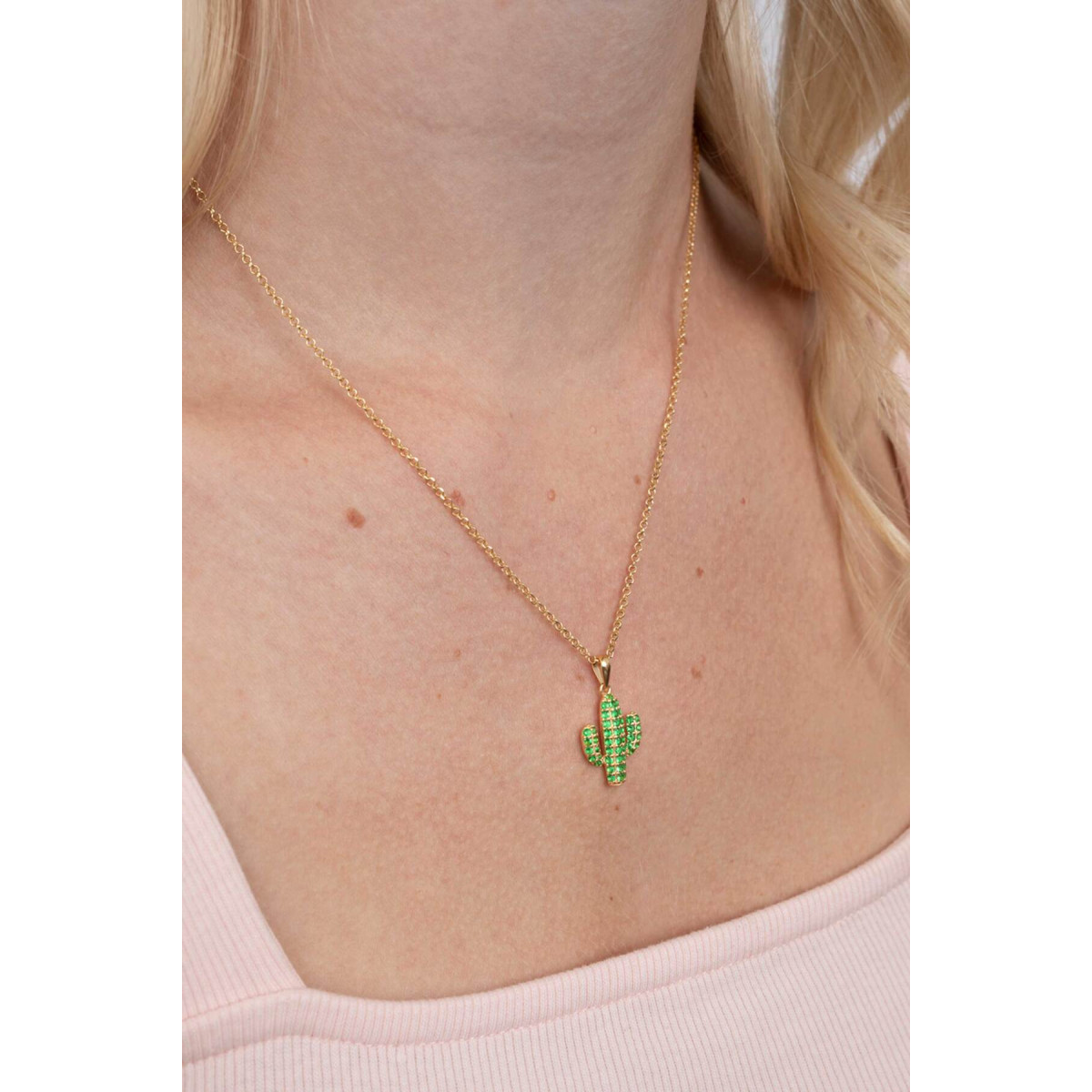 Zinzi ZIH2085 gold plated cactus hanger met groene zirkonia briljant - Hoogte 18 mm
