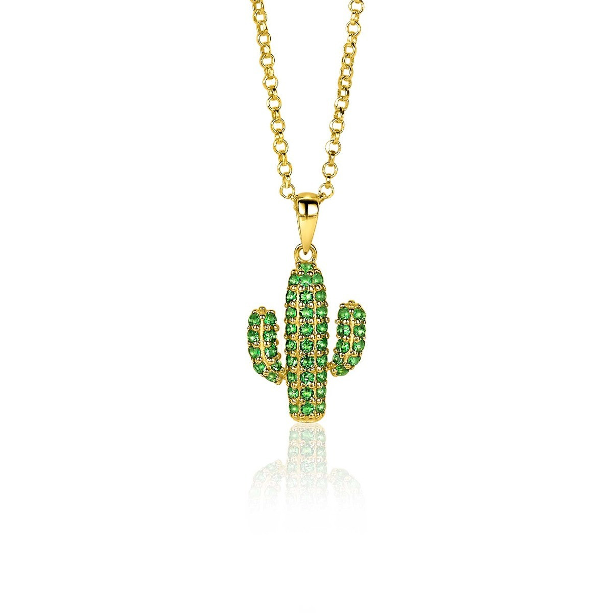 Zinzi ZIH2085 gold plated cactus hanger met groene zirkonia briljant - Hoogte 18 mm