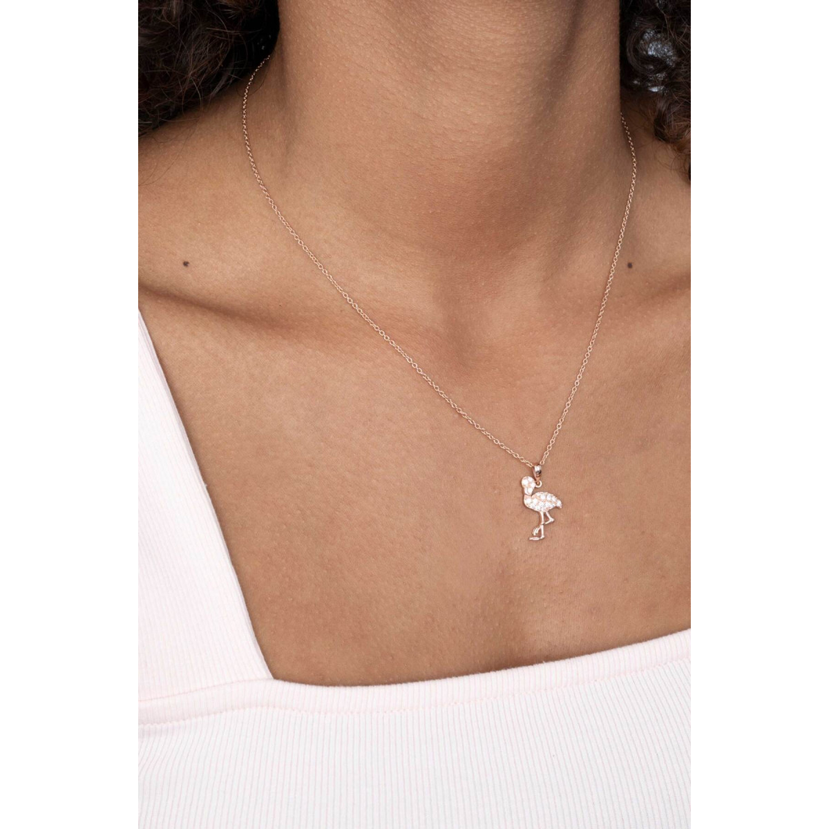 Zinzi ZIH2086 rosékleurige hanger flamingo pavé zirkonia’s glanzend - Hoogte 18 mm