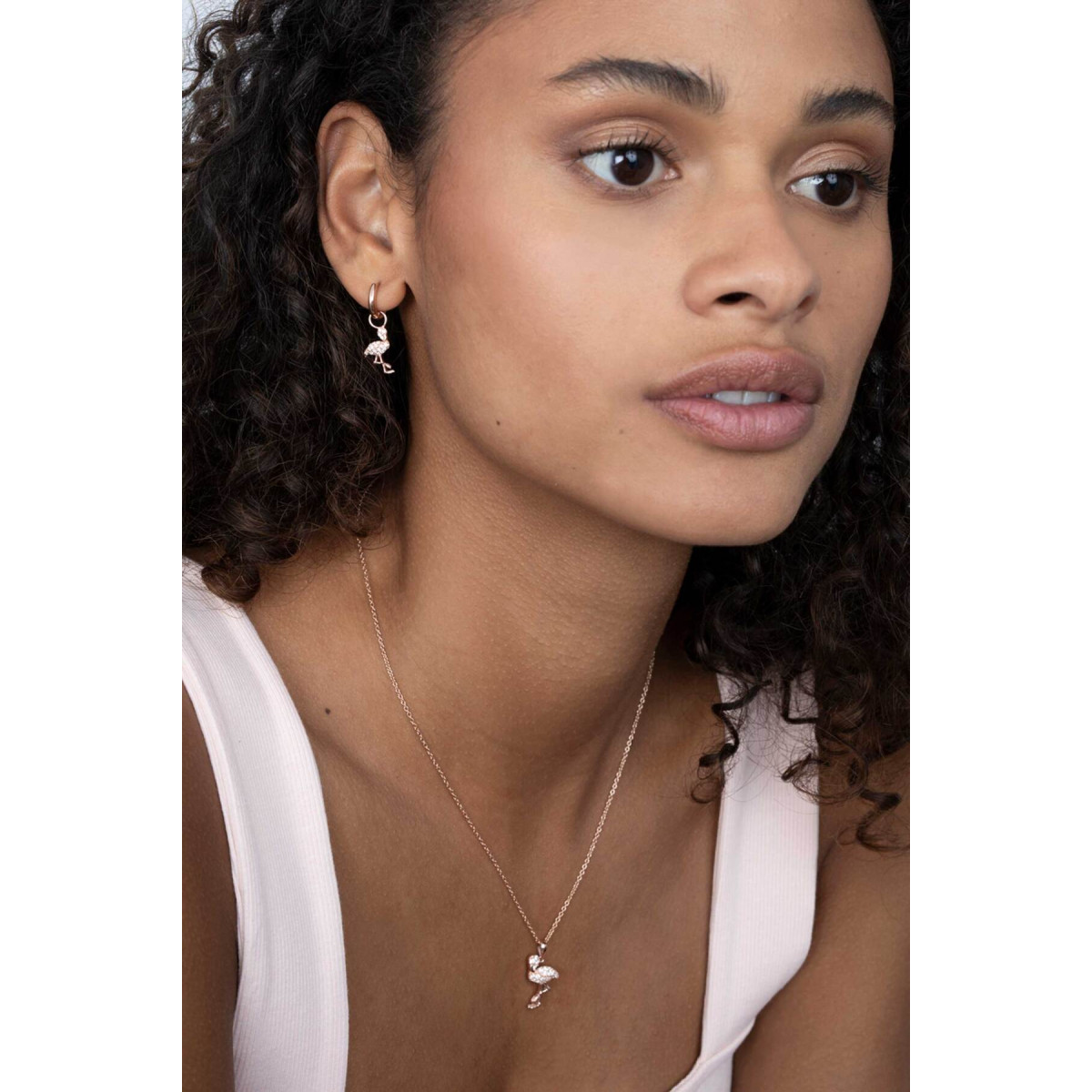 Zinzi ZIH2086 rosékleurige hanger flamingo pavé zirkonia’s glanzend - Hoogte 18 mm