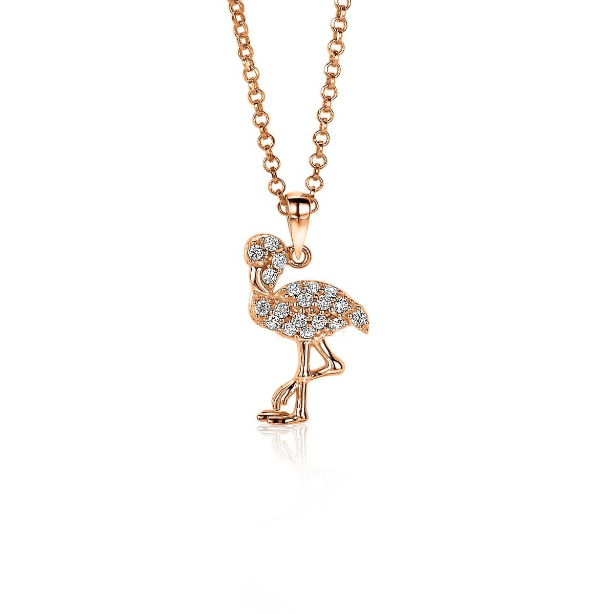 Zinzi ZIH2086 rosékleurige hanger flamingo pavé zirkonia’s glanzend - Hoogte 18 mm
