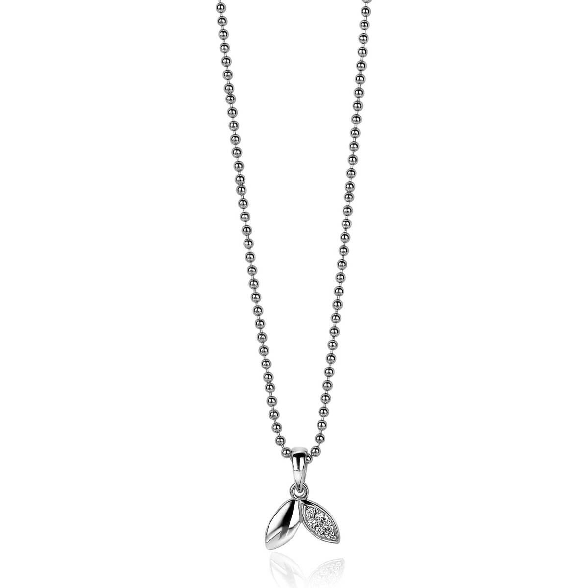 Zinzi ZIH2088 zilveren hanger met blaadjesvorm en zirkonia 8.7 mm breed - Hoogte 12.5 mm