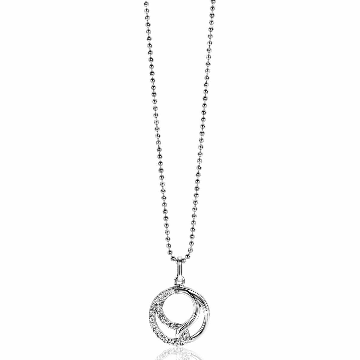 Zinzi ZIH2119S zilveren hanger met ronde zirkonia in pavézetting 15 mm breed - Hoogte 21.5 mm