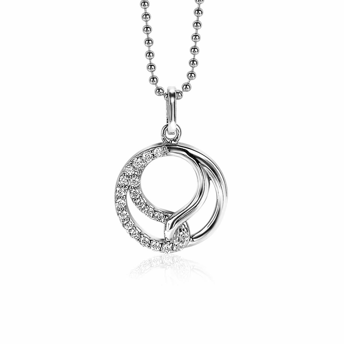 Zinzi ZIH2119S zilveren hanger met ronde zirkonia in pavézetting 15 mm breed - Hoogte 21.5 mm