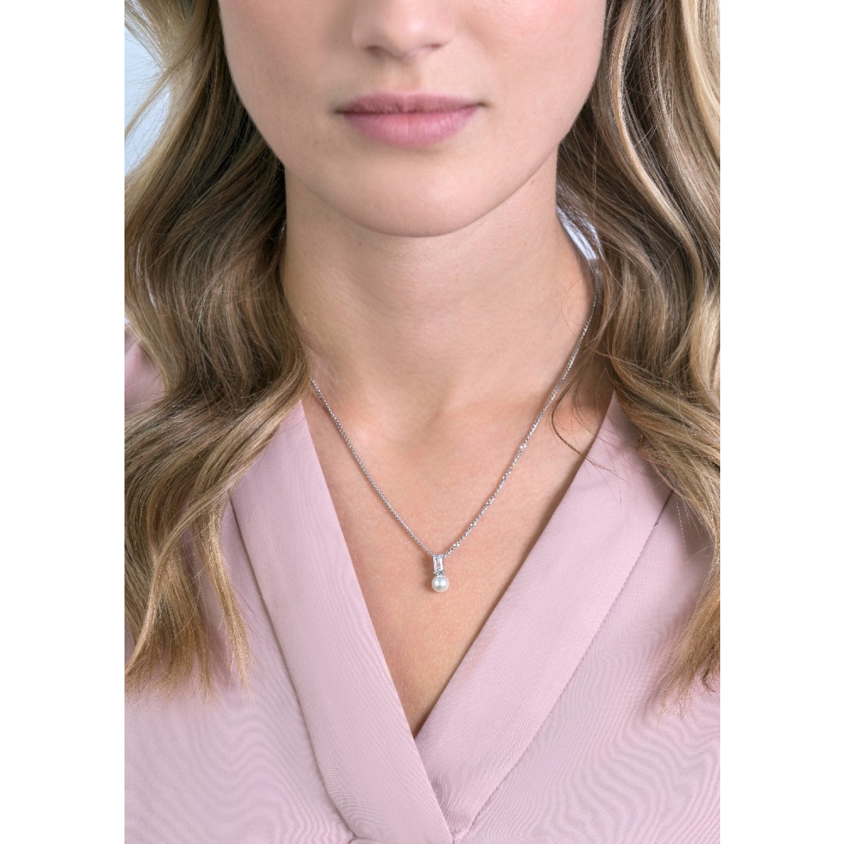 Zinzi ZIH2135 zilveren hanger met zirkonia en imitatieparel 6.1 mm breed - Hoogte 14 mm