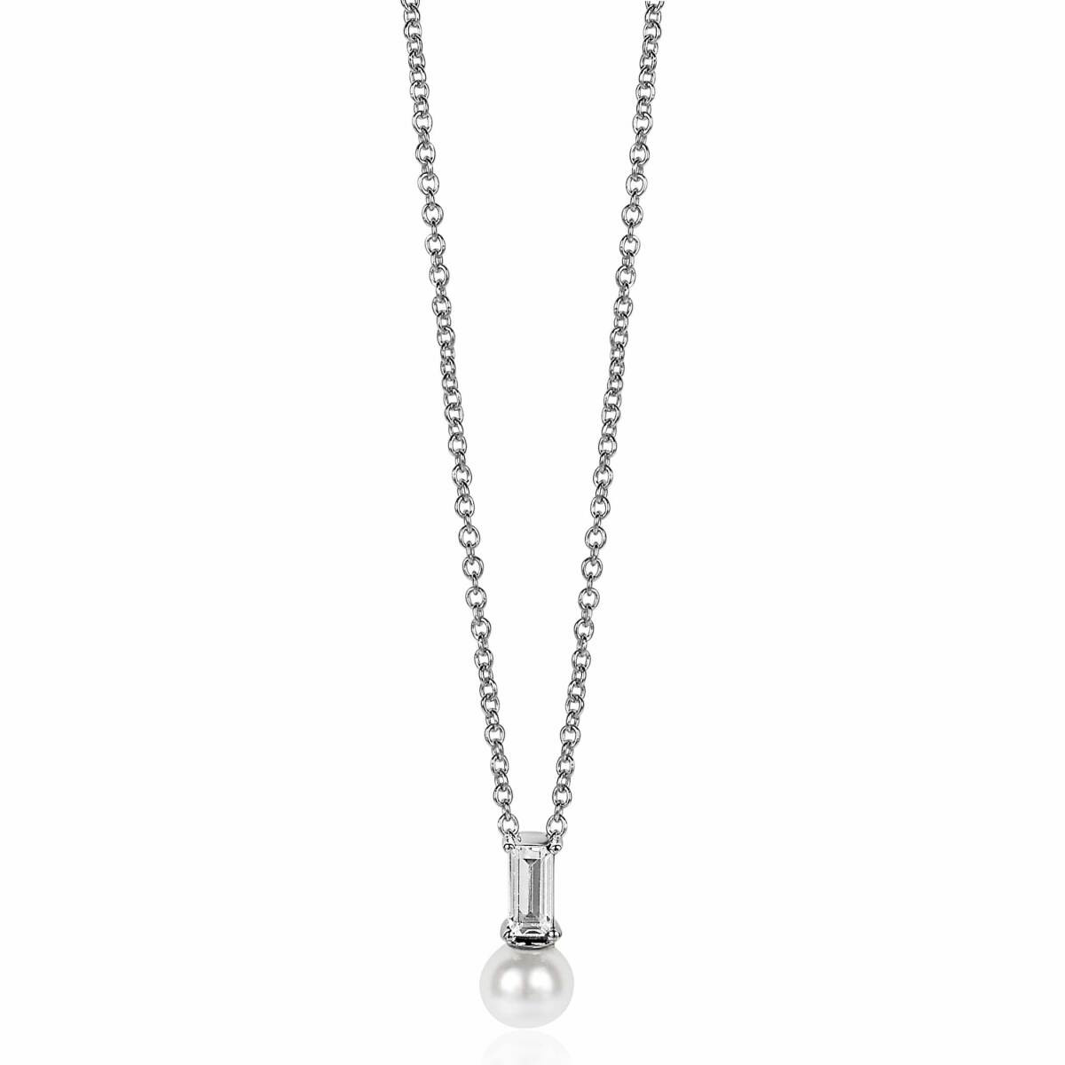 Zinzi ZIH2135 zilveren hanger met zirkonia en imitatieparel 6.1 mm breed - Hoogte 14 mm