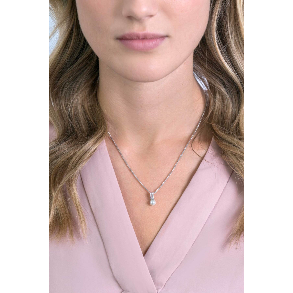 Zinzi ZIH2135 zilveren hanger met zirkonia en imitatieparel 6.1 mm breed - Hoogte 14 mm