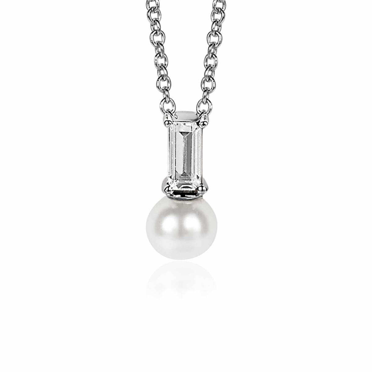 Zinzi ZIH2135 zilveren hanger met zirkonia en imitatieparel 6.1 mm breed - Hoogte 14 mm