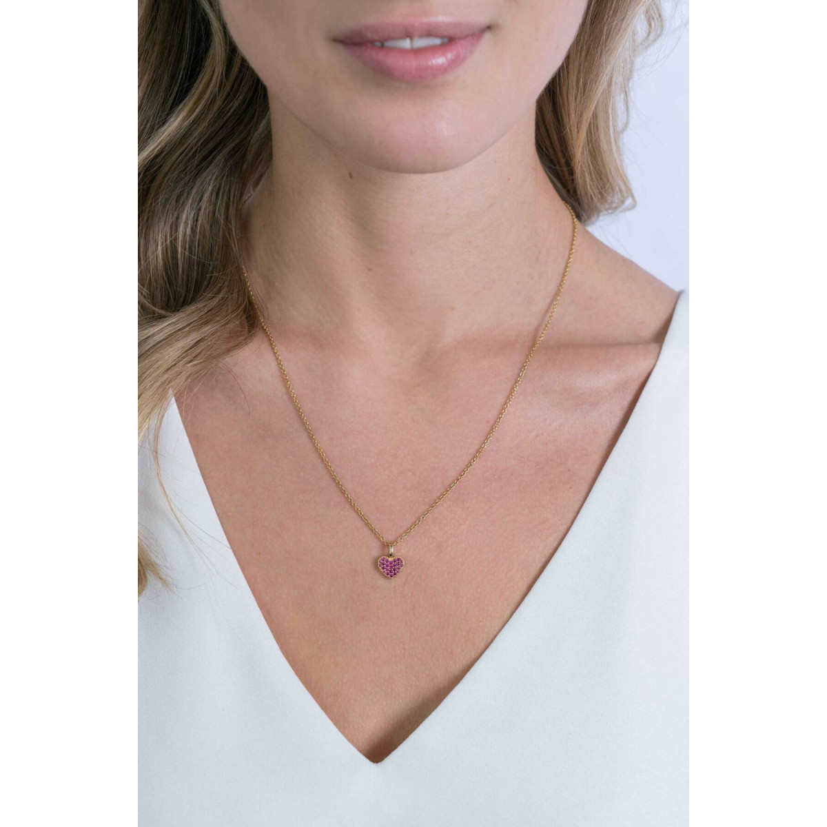 Zinzi ZIH2139R hartjes hanger met roze zirkonia 9.3 mm breed - Hoogte 13 mm
