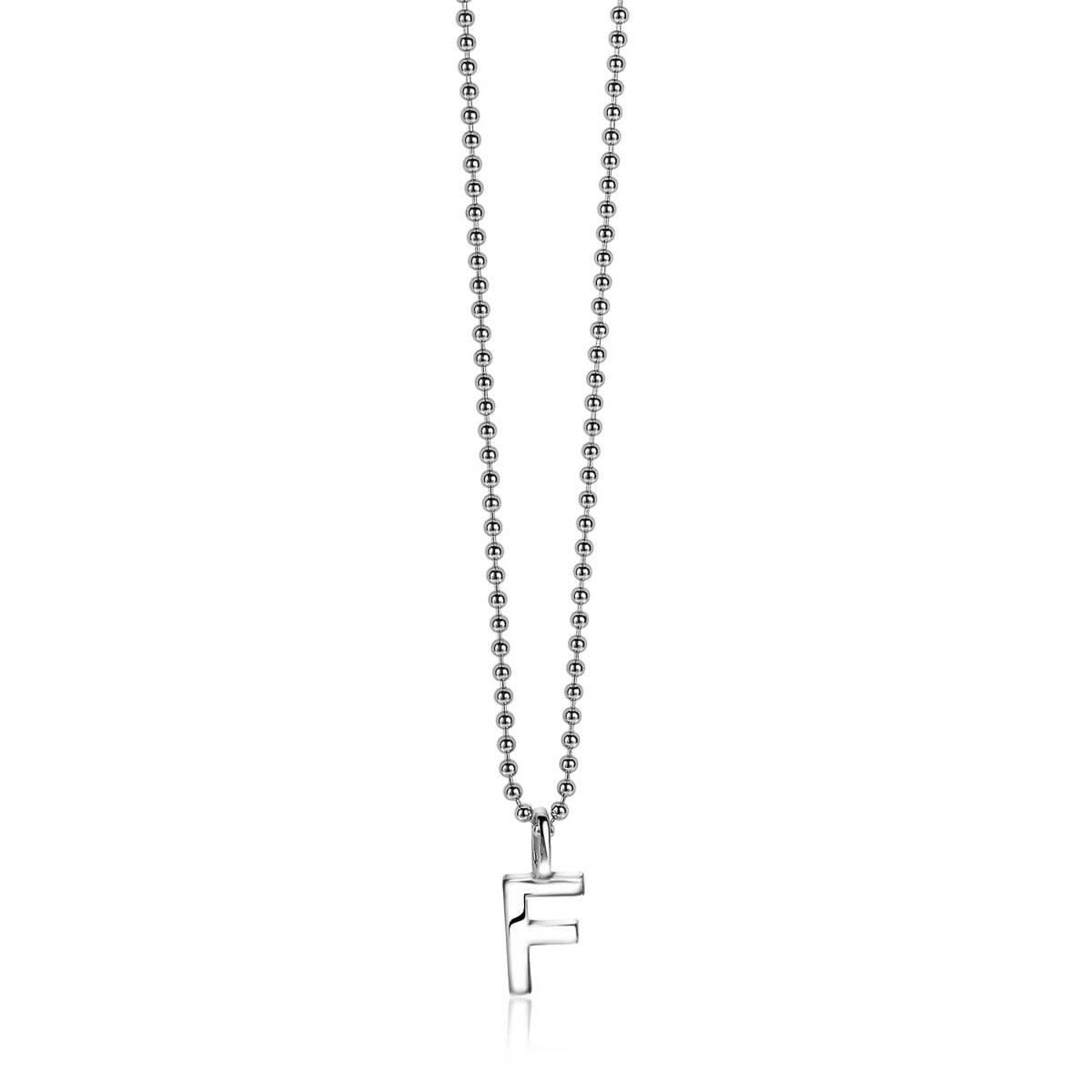 Zinzi ZIH2140F zilveren 925 glanzende letterhanger F ketting met bolvormige schakels