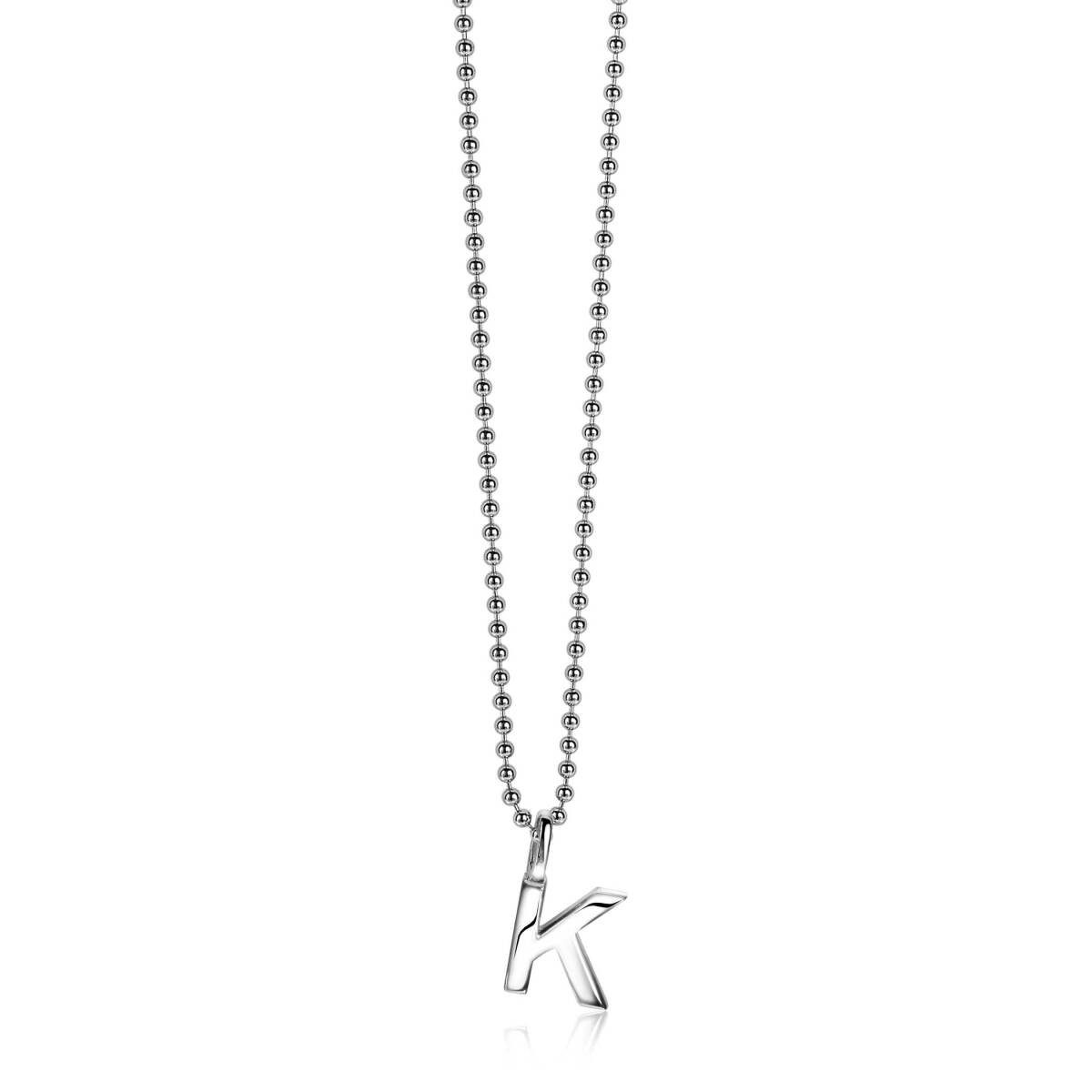 Zinzi ZIH2140K zilveren glanzende letter hanger K ketting met bolvormige schakels 925 gerhodineerd