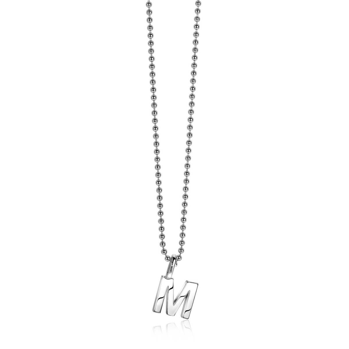 Zinzi ZIH2140M 925 zilveren letter hanger "M" met bolletjesketting en glanzende afwerking