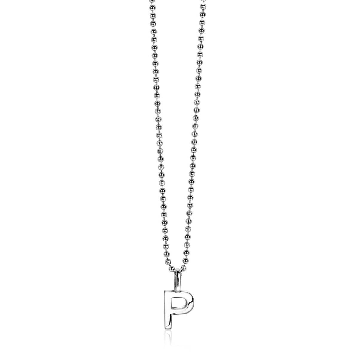 Zinzi ZIH2140P zilveren glanzende hanger letter P op bolletjesketting voor dames