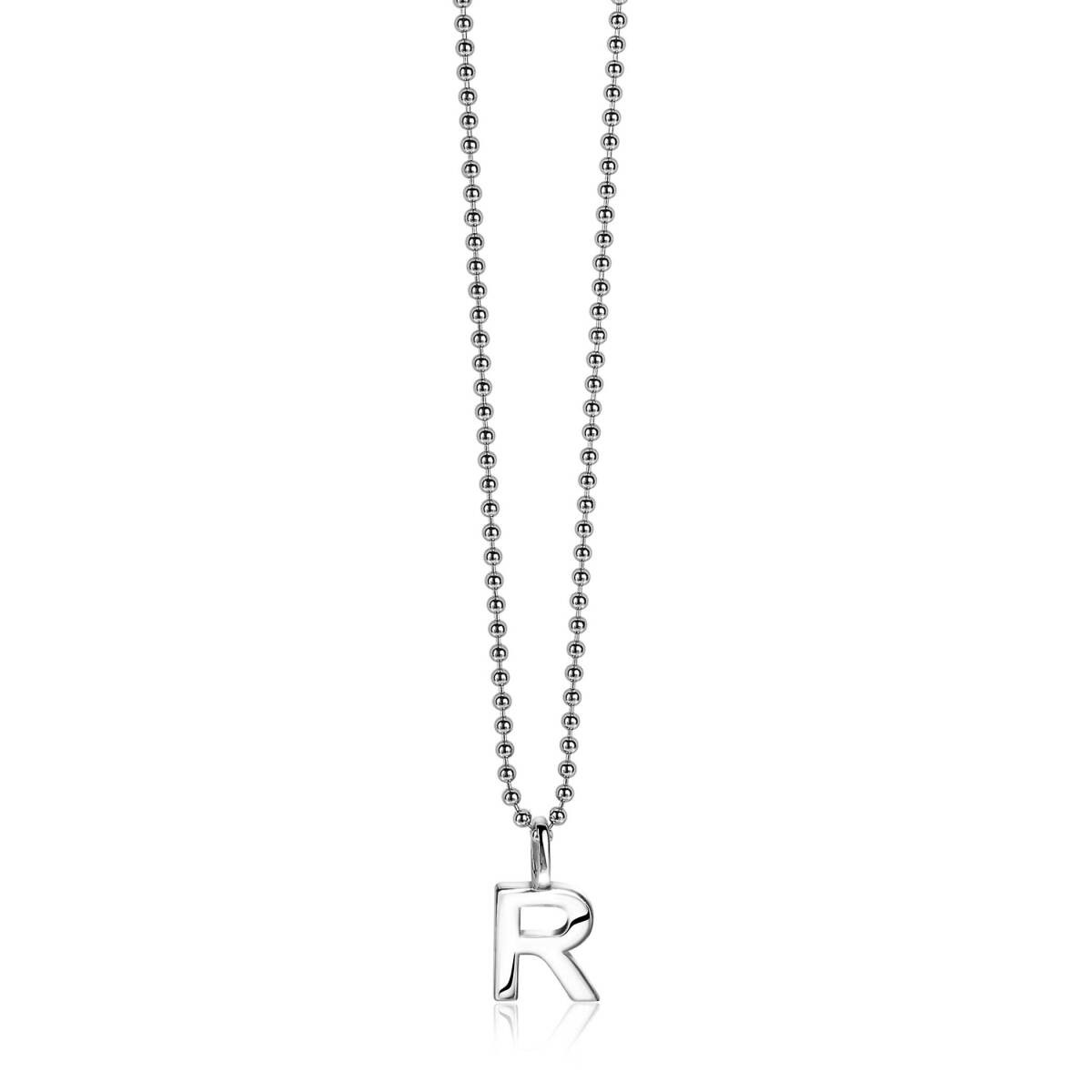 Zinzi ZIH2140R zilveren 925 letter hanger R op glanzende bolletjesketting