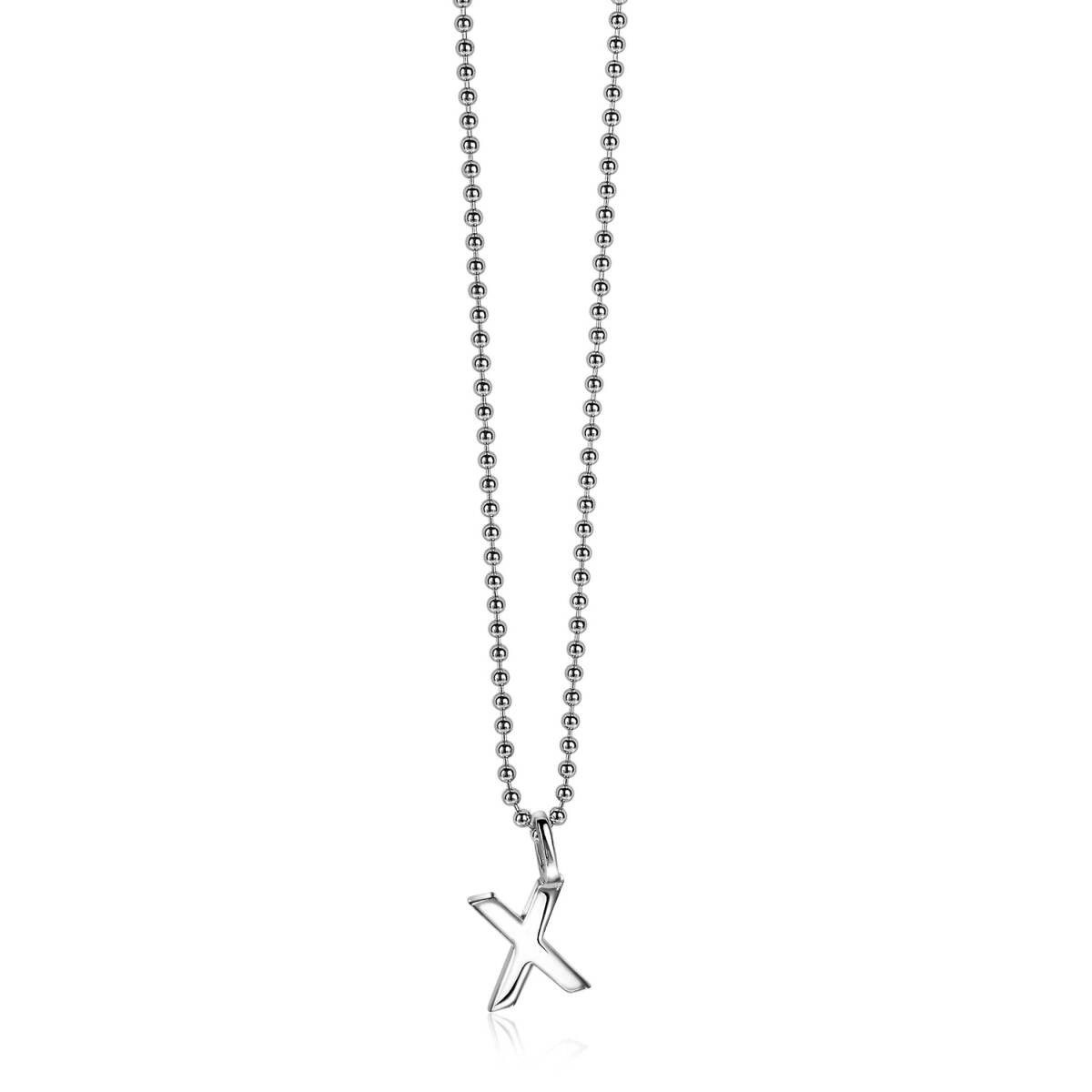 Zinzi ZIH2140X zilveren letterhanger met glanzende X-vorm en fijne bolletjesketting