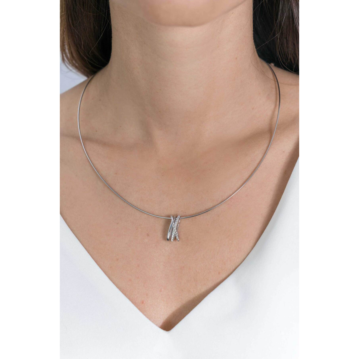 Zinzi ZIH2141 zilveren crossover hanger met transparante zirkonia's 8.9 mm breed - Hoogte 18 mm