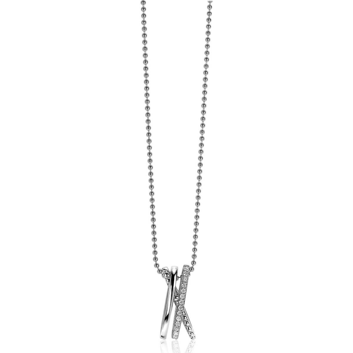 Zinzi ZIH2141 zilveren crossover hanger met transparante zirkonia's 8.9 mm breed - Hoogte 18 mm