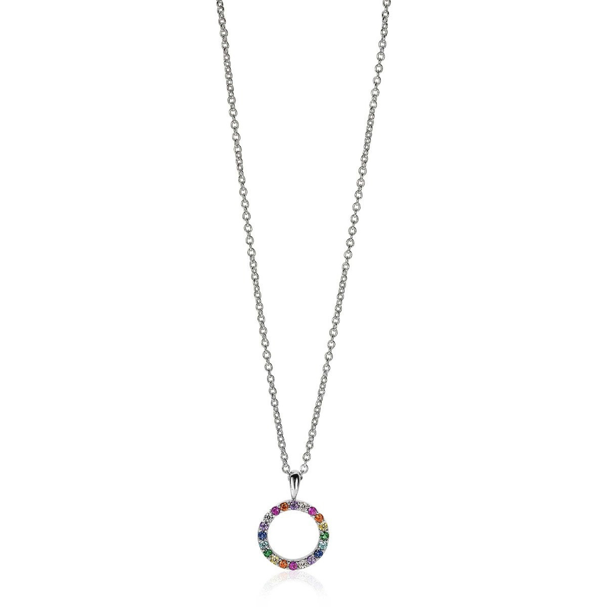 Zinzi ZIH2170Z zilveren hanger met ronde multicolor zirkonia stenen 12.5 mm breed - Hoogte 17.5 mm