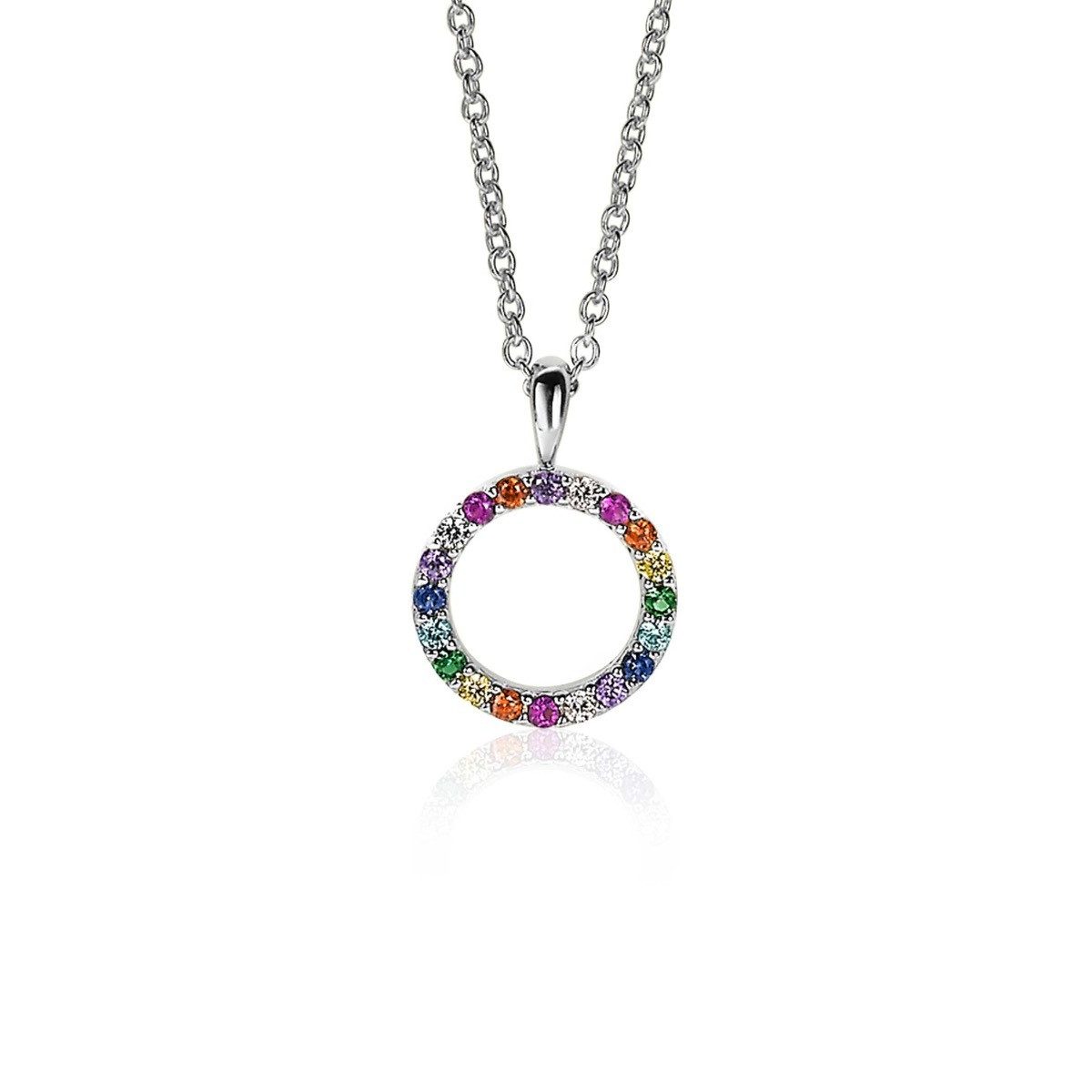 Zinzi ZIH2170Z zilveren hanger met ronde multicolor zirkonia stenen 12.5 mm breed - Hoogte 17.5 mm
