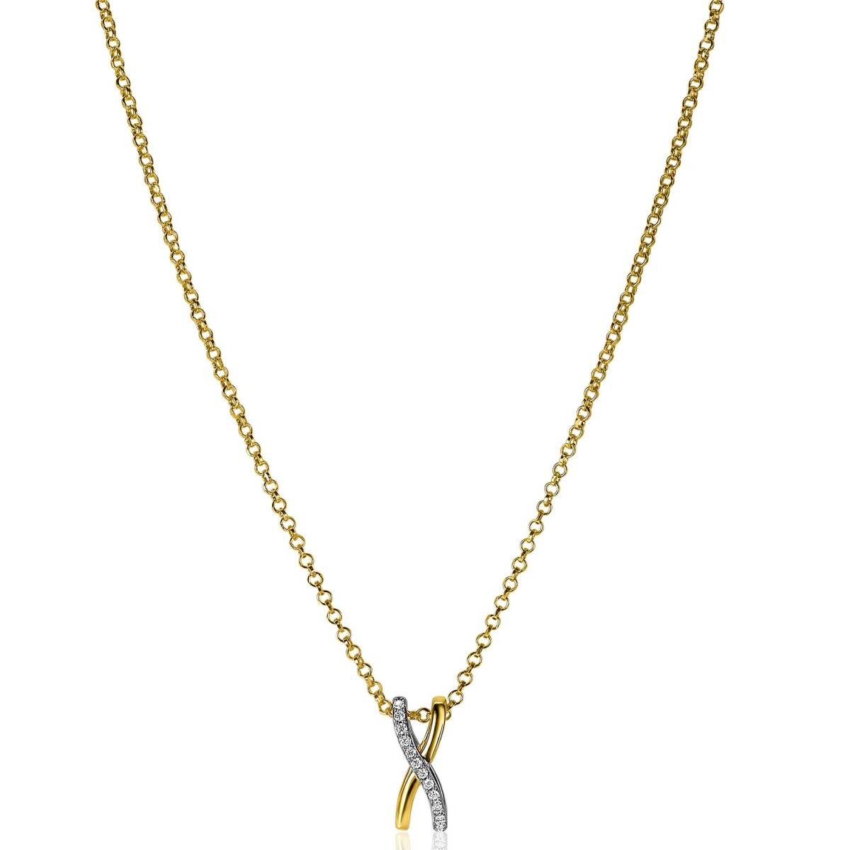 Zinzi ZIH2234 bicolor kruisvormige hanger met pavé zirkonia 6 mm breed - Hoogte 15 mm