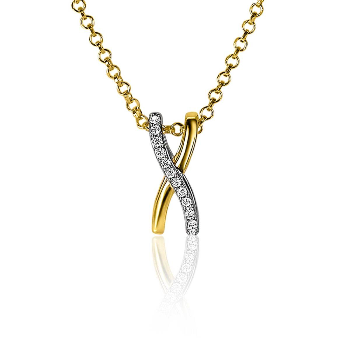 Zinzi ZIH2234 bicolor kruisvormige hanger met pavé zirkonia 6 mm breed - Hoogte 15 mm