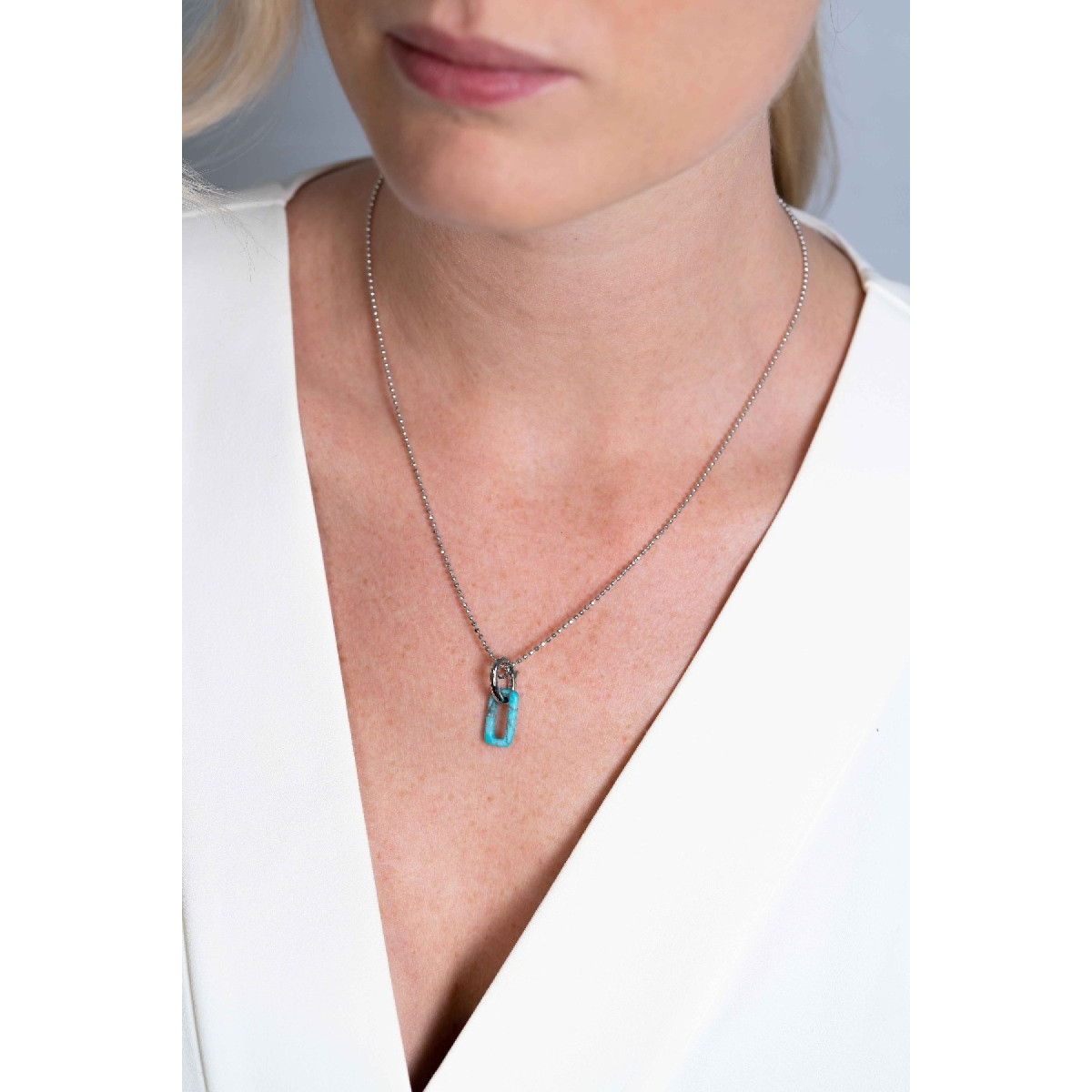 Zinzi ZIH2237 zilveren hanger rechthoekig met turquoise howliet 8 mm breed - Hoogte 28 mm
