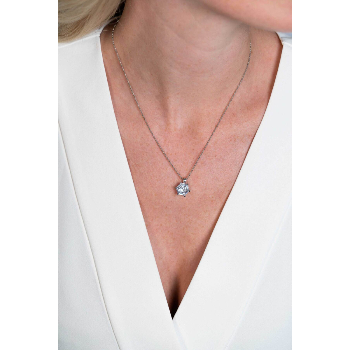 Zinzi ZIH2259 925 zilveren hanger zeshoek met transparante zirkonia 13 mm breed - Hoogte 15 mm