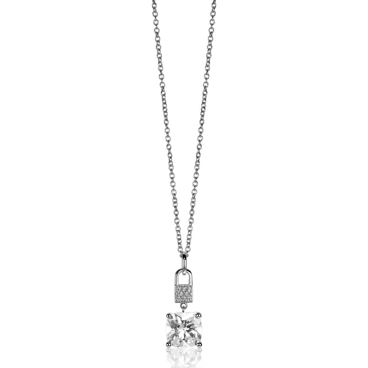 Zinzi ZIH2268 zilveren hanger met vierkante zirkonia en pavé details 9 mm breed - Hoogte 24 mm