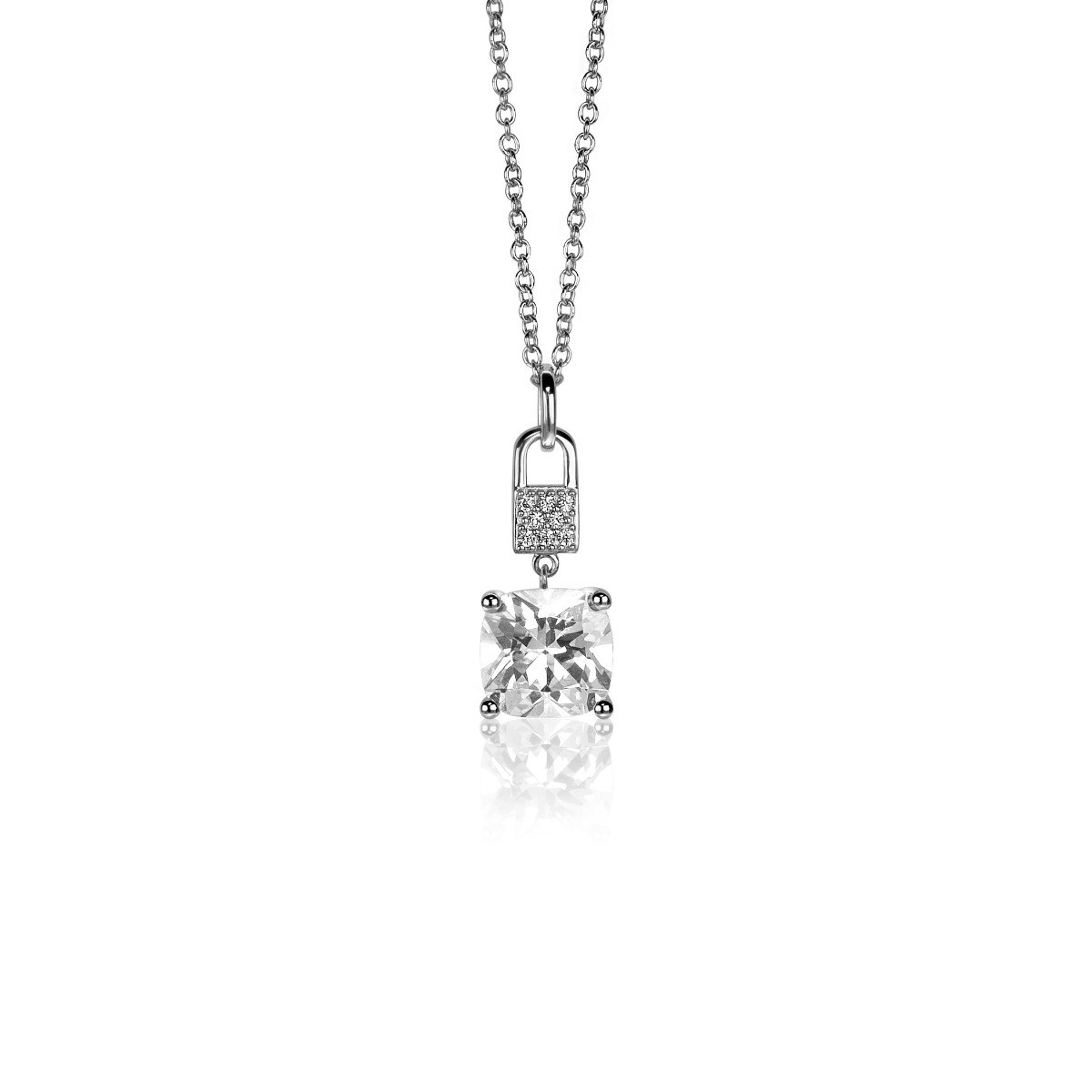 Zinzi ZIH2268 zilveren hanger met vierkante zirkonia en pavé details 9 mm breed - Hoogte 24 mm