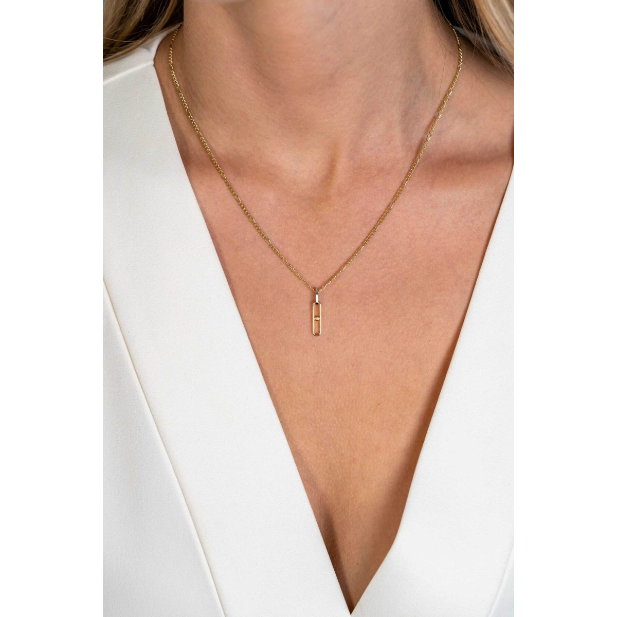 Zinzi ZIH2300 gold plated ovale hanger met zirkonia en zilveren oogje 3.6 mm breed - Hoogte 20 mm