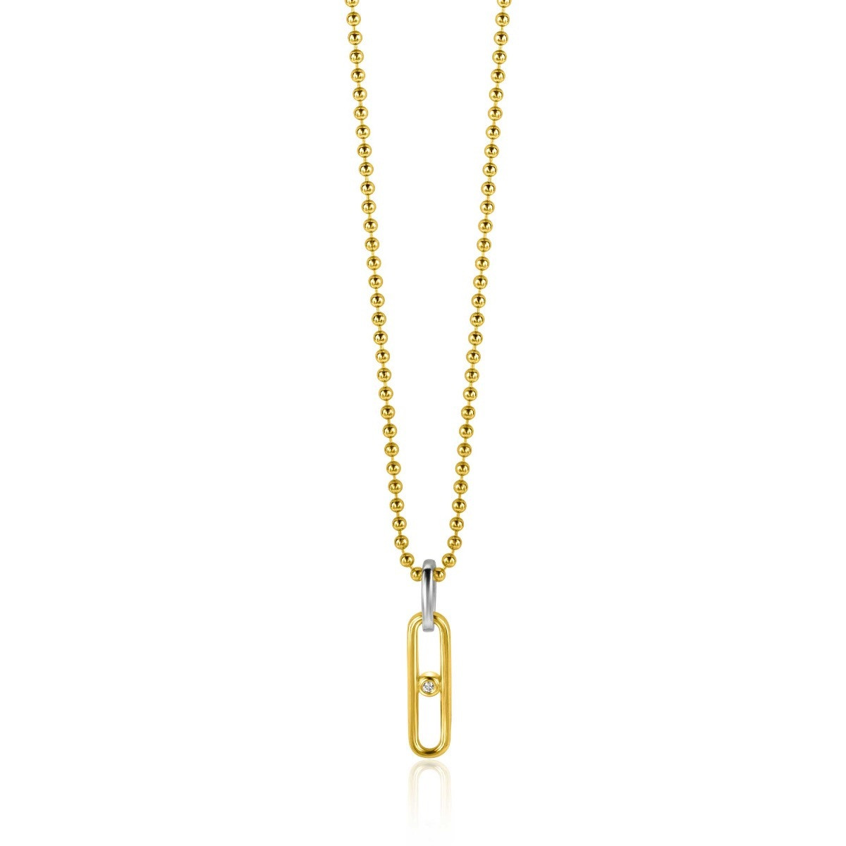 Zinzi ZIH2300 gold plated ovale hanger met zirkonia en zilveren oogje 3.6 mm breed - Hoogte 20 mm