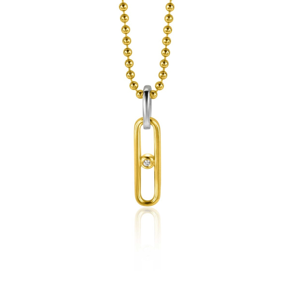 Zinzi ZIH2300 gold plated ovale hanger met zirkonia en zilveren oogje 3.6 mm breed - Hoogte 20 mm
