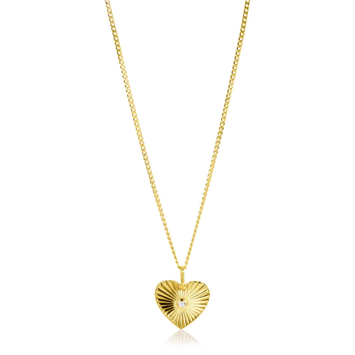 Zinzi ZIH2305 glanzende gold plated hartjes hanger met zirkonia 17 mm breed - Hoogte 19.5 mm